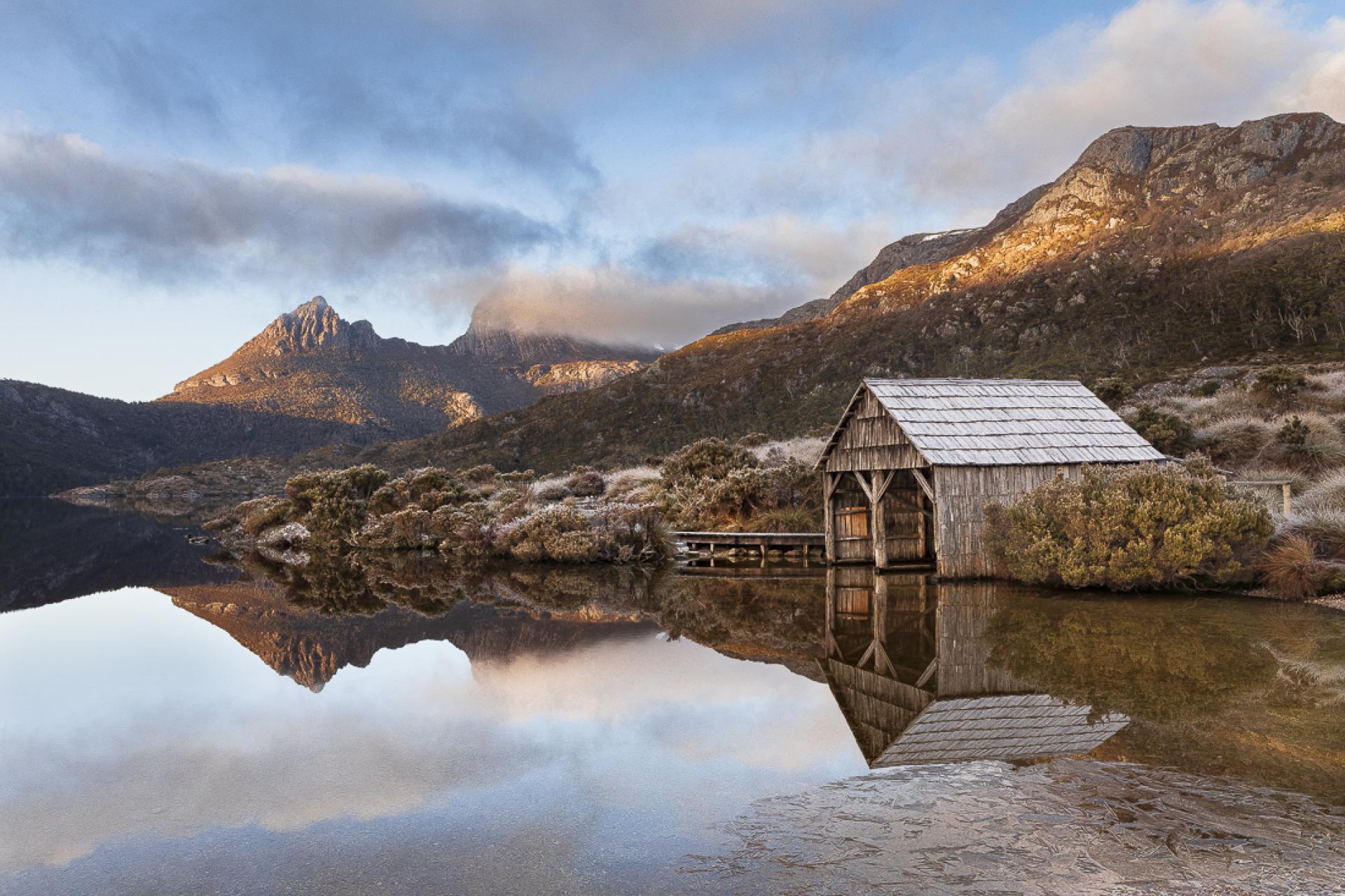 London Photography Awards Winner - Dove Lake boat shed on a frosty calm morning 